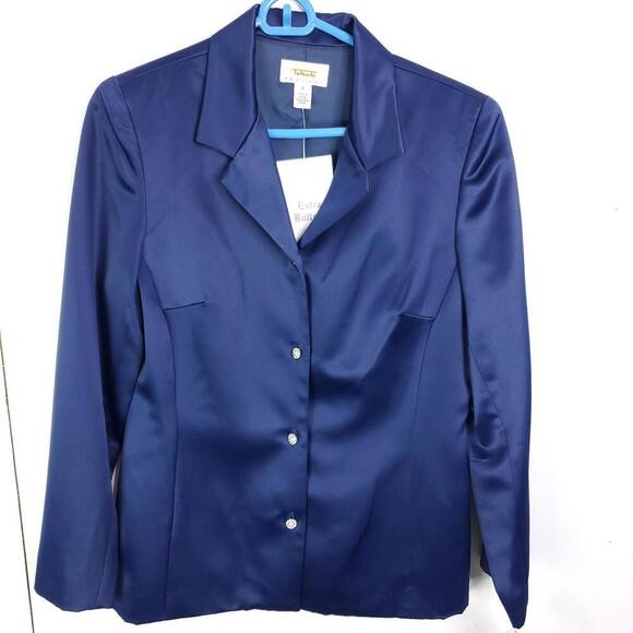 Talbots Suit Womens 8 Petite Satin Blazer Pants Set Silky Mature Studded Buttons - Picture 1 of 14